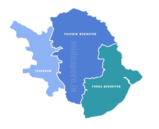 Map of Purba Medinipur, Paschim Medinipur and Jhargram 